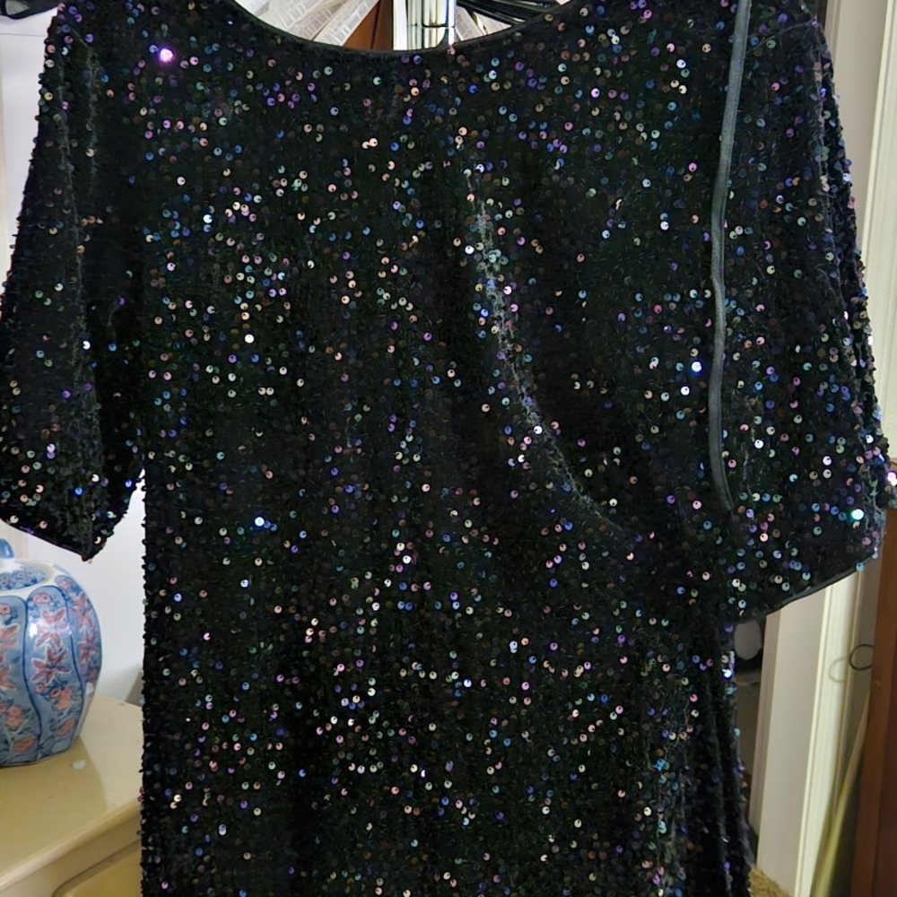 Black Sequin Puff Sleeve Cocktail Dress